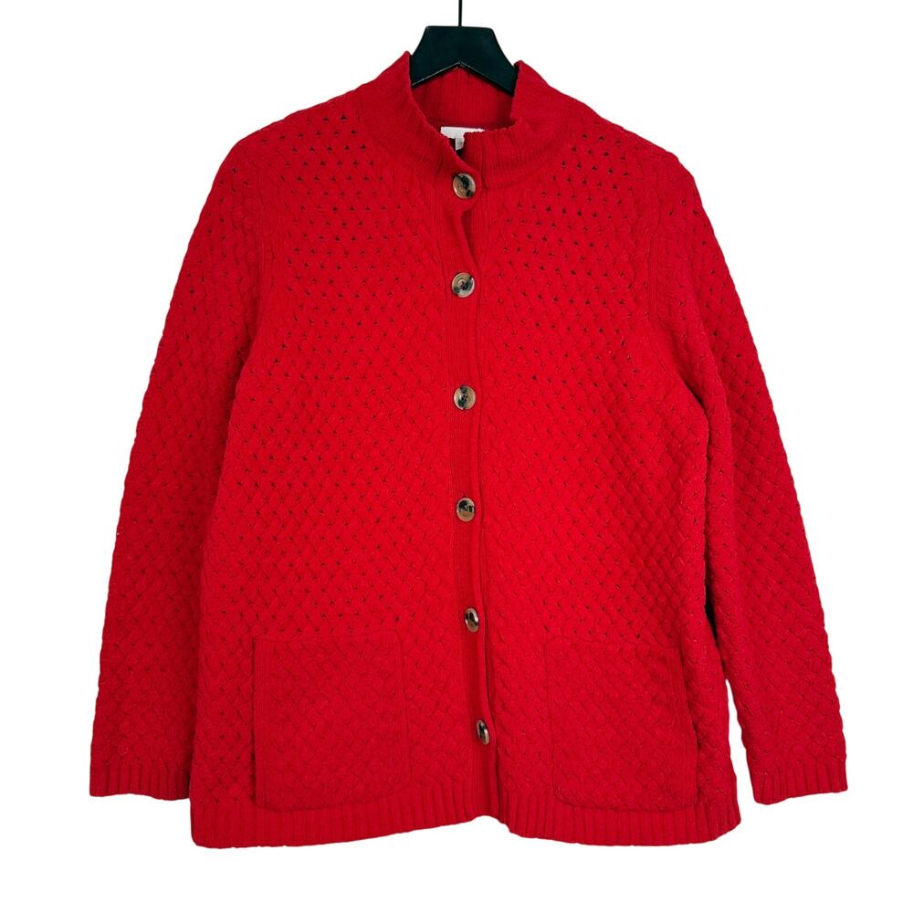 J.Jill Chenille Woven Buttoned Cardigan Sweater Bright Red - M
